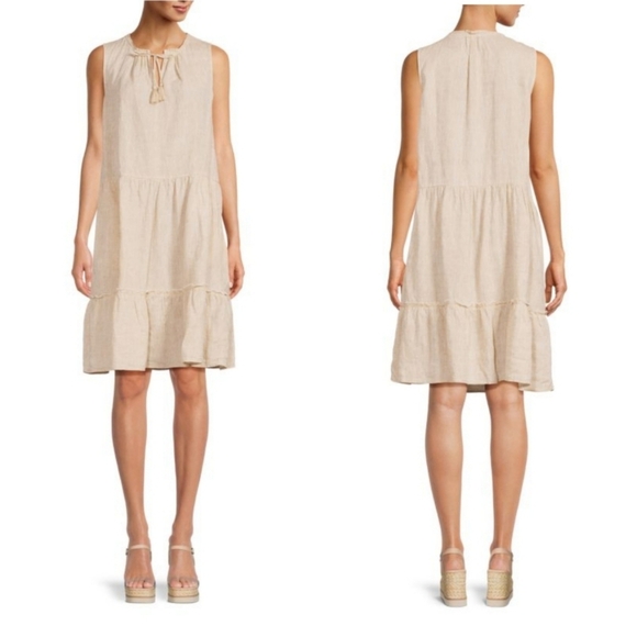 J McLaughlin Christa Linen Tassel Tiered Shift Dress Small Tan - Picture 1 of 12